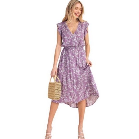 NEW Luxurious floral Lavender dress with pockets - Picture 7 of 10